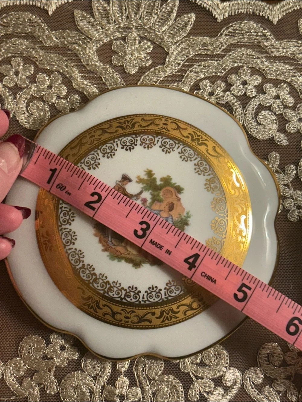 Limoges Porcelain hand painted porcelain French Antique Dish with gold trim.